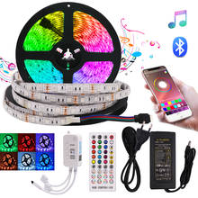 Tira de luces LED RGB de 1-10M, impermeable, 12V, 5050, 60LED/m, cinta Flexible LED + adaptador de corriente + controlador de música Bluetooth 2024 - compra barato