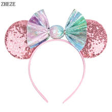 Trendy Rainbow Leather Padded Candy Hair Bow Hairband Girls Sequins Mouse Ears Christmas Headband Festival Hair Accessories 2024 - buy cheap