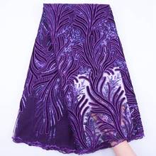Tela de encaje francés púrpura con terciopelo, tul africano de alta calidad, vestido de novia nigeriano S1841, última novedad 2024 - compra barato