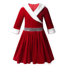 Kids Girls Christmas Costumes Dancewear Faux Fur Trimming Velvet Figure Skating Dress Roller Tutu Dress Baton Twirling Dress 2024 - buy cheap