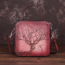 Brinquedo de couro bovino genuíno para mulheres, bolsa de ombro feminina com estampa animal em relevo, bolsa crossbody retrô com aba vermelha, 2021 2024 - compre barato