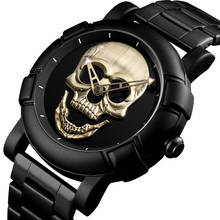 Cool Man Steampunk Skull Head Watch Men 3D Skeleton Engraved Gold Black Mexico  Punk Rock Dial Clock Watches relogio masculino 2024 - buy cheap