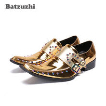 Batzuzhi Rock Men Shoes Western Gold Genuine Leather Dress Shoes Men Rivets Sepatu Pria Club Party Runway Dress Shoes Men, US12 2024 - buy cheap