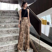 Woherb Korean Style Wide Leg Pants Women Vintage Harajuku Print High Waist Trousers 2021 Summer Female Palazzo Pants 22828 2024 - buy cheap