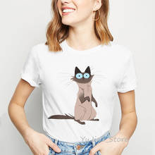 Harajuku kawaii sentado gato impressão camisetas femininas para mulheres ropa mujer 2021 engraçado animal impressão camiseta femme tumblr tshirt topo 2024 - compre barato