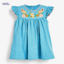 Платья для девочек 2021 г., летние платья с цветочным принтом для маленьких девочек, детская одежда Небесно-голубые платья с рукавами-лепестками для детей, От 2 до 7 лет 2024 - купить недорого