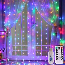 Cortina de luz con Control remoto para ventana, guirnalda de luces alimentada por USB de 3x3m, 300 LED, decoración navideña para dormitorio y boda 2024 - compra barato