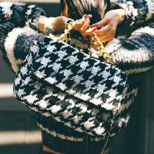 Женская клетчатая Ретро сумка-тоут, зимняя квадратная качественная шерстяная дизайнерская дамская сумочка через плечо с цепочкой, 2020 2024 - купить недорого