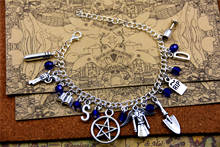 TV series inspired charm bracelet deep blue beads satr coat gun bullet sam dean rip pendant bracelets 2024 - buy cheap