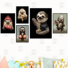 Funny Animals Poster Nursery Wall Art Picture for Living Room Sloth Eat Noodle Cartoon Kids Room Decor Canvas Print Painting 2024 - buy cheap