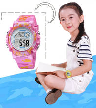 Часы детские цифровые водонепроницаемые с синим камуфляжным рисунком, светодиодные креативные для мальчиков и девочек, с датой и неделей 2024 - купить недорого