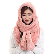 3 em 1 cachecol com capuz feminino luvas de bolso snood chapéu confortável para o inverno ao ar livre-mx8 2024 - compre barato