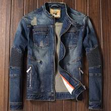 Biker Men's Motorcycle Denim Jacket Stand Collar Zipper Retro Slim Fit Young Man Jeans Coat Spring Autumn M-3XL 2024 - buy cheap