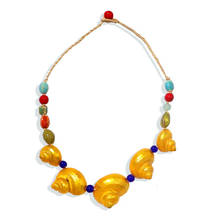 Pingente de concha amarela em forma irregular, empilhável, corrente de tecelagem artesanal, estilo boêmio, jóias, corrente 2024 - compre barato