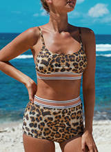 Conjunto de Bikini de leopardo de dos piezas para mujer, bañador Sexy de cintura alta, traje de baño de dos piezas, ropa de baño recortada de cintura alta 2020 2024 - compra barato