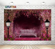 Gfuitrr cenários de fotografia, flores rosa, decoração de festa de aniversário, vintage, banco de madeira, vinil, acessórios para estúdios fotográficos 2024 - compre barato