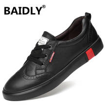 Brand Fashion Genuine Leather Men Shoes High Quality Black White Men Casual Shoes Lac Up Fashion Real Leather Sneakers 2024 - buy cheap