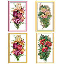 Rosa poppy tulipa flor ponto cruz conjunto dmc 14ct 11ct ponto cruz kit diy bordado kit decoração casa pintura 2024 - compre barato