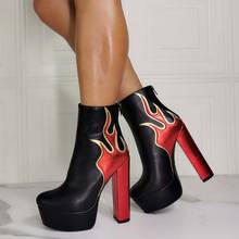 Big Size 36-43 New Fashion Lady Thick High Heels Ankle Boots Zip Platform Women Boots Brand Design flame Party Sexy Shoes Woman 2024 - buy cheap