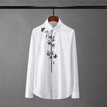 Minglu Butterfly Embroidery Mens Shirts High Quality Solid Color Long Sleeve Casual Male Shirts Plus Size 4xl Slim Fit Man Shirt 2024 - buy cheap