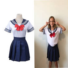 Uniforme escolar japonés Sailor Moon para niña y mujer, traje de Anime, tops, corbata y falda, traje de estudiantes de estilo JK Azul Marino 2024 - compra barato