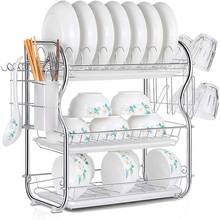 3 Tier Dish Drainer Rack Holder Dish Drying Rack Plate Dish Cup Cutlery Drainer Rack Plates Holder with Mug Holder and Cutlery K 2024 - buy cheap