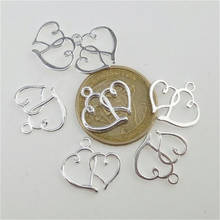 25pcs Silver Color Metal  Double Heart Love Charms Pendants DIY Jewelry Findings Accessories 12792 2024 - buy cheap