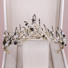Accesorios para el cabello de boda Vintage, corona de cristal con diamantes de imitación negros, tocado nupcial, joyería, tocado de Reina, accesorios para el cabello 2024 - compra barato