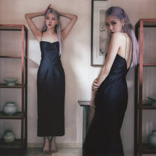 Kpop Korean Celebrity ROSE Black Sleeveless Backless Sling Dress Women Nightclub Party Sexy Slim Strapless V-Neck Long Dresses 2024 - buy cheap