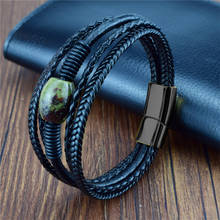 Мужские браслеты из бисера, плетеные кожаные браслеты зеленого цвета, браслет из нержавеющей стали с магнитной застежкой в стиле панк 2024 - купить недорого