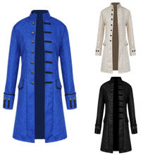 Medieval Retro Men's Clothing Trench Dust Coat Jacket Punk Jacquard Jackets Long Stand Collar Blue Black White Coat Tops 2024 - buy cheap