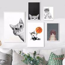 Pósteres en lienzo de dibujos animados para decoración del dormitorio de niños, pintura minimalista Kawaii de animales, gato, cuadro de pared 2024 - compra barato