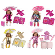 Accesorios para muñecas, conjunto multicolor = ropa + paraguas + Botas de lluvia + maleta para muñeca americana de 18 pulgadas y 43Cm para bebé recién nacido 2024 - compra barato