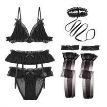 Women Sexy Lingerie lace Bra Set Garter Stocking Choker Collar 6pcs/Lot Ningsige 2024 - buy cheap