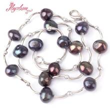 6-8mm Freeform Natural Freshwater Pearl Stone Beads White Silver Plate Woman Christmas Gift Wedding Fashion Chokers Necklace 16" 2024 - buy cheap