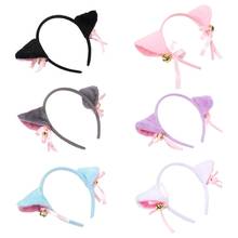 Diadema de orejas de felpa con campanas de lazo, aro de pelo para mascarada de Lolita de Anime, 649C 2024 - compra barato