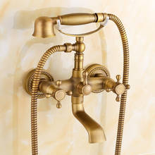 Antique Brass Golden Bathtub Shower Faucets Set Dual Handle Bath Shower Mixer Tap with Hand Shower Wall Mount Tub Sink Faucet 2024 - buy cheap