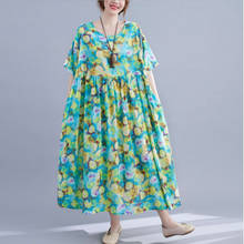 Vestido grande de verão feminino, vestido longo de algodão, estampa florida, de linho, tamanho grande, 4xl, 5xl, 6xl 2024 - compre barato