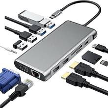 USB-концентратор Тип C на HDMI-совместимый адаптер MST 4K VGA 12 в 1 USB C концентратор 3,0 док-станция для MacBook ноутбука аудио конвертер 2024 - купить недорого