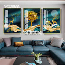 Diy 5D Diamond Painting Gold Elk Tree Landscape Full Diamond Embroidery Triptych Living Room Light Luxury Cross Stitch Mosaic 2024 - buy cheap