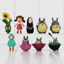 9pcs/Set 4cm My Neighbor Totoro Figures No Face Man Little Girl Mei Chinchillas with Umbrella Flowers Anime Model Toys 2024 - buy cheap