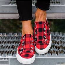 2020 Spring Women's Plaid Canvas Shoes Women Sneakers Casual Woman Vulcanized Shoes Fashion Slip On Flat Platform Ladies Loafers 2024 - buy cheap