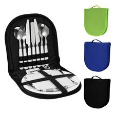 BBQ Camping Cutlery Kit Camping Travel Cutlery Kit Outdoor Picnic Tableware Plate Spoon Wine Opener Fork Napkin Cutlery Set 2024 - buy cheap