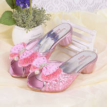 Girls Summer Sandals Slipper  Sequined Princesse Children High Heel Party Dress Shoes Leather Slipper For Kids Slides 2024 - buy cheap