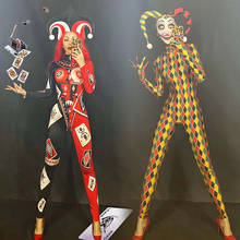 Playing Cards Printed Jumpsuit Magic Clown Suit Stage Performance Clothing Cosplay Costume Unisex Nightclub Rave Outfit DT2388 2024 - buy cheap