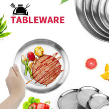 Stainless Steel Fruit Plate BBQ Tableware Round Picnic Dinner Dish Serving Plates 2024 - buy cheap