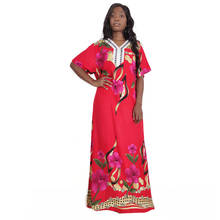 Dashikiage New Arrivals Embroidery Loose African Dresses for Women V Neck Autumn Floral Print Femme Clothes with Scarf 2024 - buy cheap