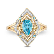 Anel de noivado vintage azul, zircônia, luxo, gota d' água, cristal, cor dourada, grande, para mulheres 2024 - compre barato