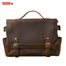 Genuine Leather Men's Handbag Retro British style laptop bag crazy horse leather briefcase Men crossbody shoulder bags schoolbag 2024 - buy cheap