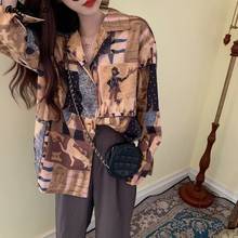 Blouses Women Loose Printed Chiffon Trendy Leisure Korean Style Female Vintage Single-breasted New Autumn Streetwear All-match 2024 - buy cheap